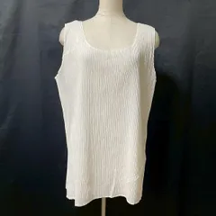 #spc イッセイミヤケ ISSEY MIYAKE カットソー L 白 ノースリーブ プリーツ 美品 レディース [933299]のサムネイル