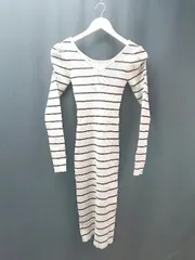 ◇ ROYAL PARTY バックVネック ボーダー ストレッチ 長袖 ロング ワンピース サイズFT ベージュ レディース E 【1308290055946】