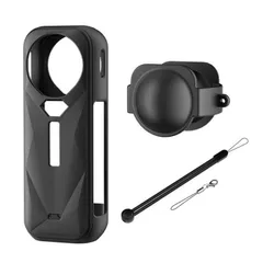 Insta360 X5用 シリコン 保護ケース ストラップ付 アクションカメラアクセサリー 保護ケース カメラレンズ保護カバー付き ブラックのサムネイル
