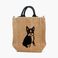 【FABRICO / ファブリコ】ジュートバッグ stitch「DOG」/  犬柄 犬プリント ドッグ ボストンテリア イニシャル ショルダー トート ハンド