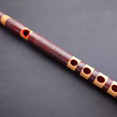 【龍笛】本漆 紫檀蝉 籐巻 赤系 桐箱付き / 雅楽
