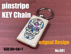 【送料無料!!】No.001 pinstripe キーホルダー ピンストライプ カラベラ メキシカンスカル 両面デザイン ハンドメイド バイク