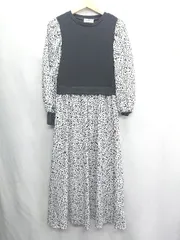 ◇ ⊇ rps アールピーエス 花柄 レイヤード風 長袖 ロング丈 ワンピース サイズM ブラック ホワイト レディース E  【1410100050260】