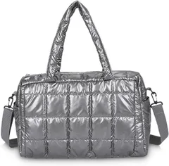 MT's SHOP トートバッグ ショルダー レディース A4 軽量 光沢 キルティング ふわふわ サイドポケット 斜めがけ 手提げ 通勤 SH400(シルバー)