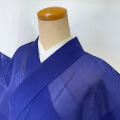 色無地 夏 絽 夏用 洗える着物 裄65cm 身丈157.5cm 幅広 大きめ お洒落着 普段着 礼装 ポリエステル 青 美品 M サイズ 4214