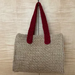 【ハンドメイド】麻紐バッグ　手提バッグ　肩掛け　麻ひも　内布付き　レッド