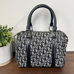 [希少人気]ChristianDior ディオール ヴィンテージ トロッター柄 ミニボストン ハンドバッグ ネイビー レディース シルバー金具 オブリーク