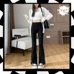 デニムパンツ ストレッチスキニー 韓国 黒 レディース フレアパンツ 切りっぱなし ストリート 着やせ ジーパン ゴールドボタン 美脚 ロングパンツ おしゃれ スリム 脚長パンツ 美脚 着やせボトムス ハイウエストパンツ 99KDFS-006