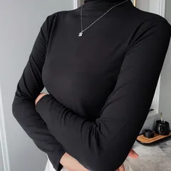 トップス モックネック ハイネック カットソー 長袖 袖長め レディース きれいめ タートルネック オフネック シャツ ロン インナー 春 秋 冬 薄手 厚手 シンプル かわいい おしゃれ カジュアル 無地 重ね着HZQ8169