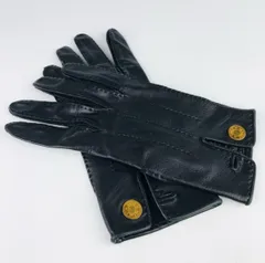 美品★HERMES・エルメス セリエ レディース ラムスキンレザー ゴールドアイコン刻印金具付き グローブ 手袋(7)フランス製 セレブ 秋冬物 カジュアル ビジネス オシャレ ブラックのサムネイル