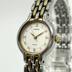 【電池交換済】セイコー クレオ 腕時計 ユニセックス 2P21-0270 アナログ クオーツ ホワイト文字盤 ローマ数字 シルバー ゴールド コンビカラー ドレスウォッチ エレガント クラシック デザインウォッチ クリーニング済み G1