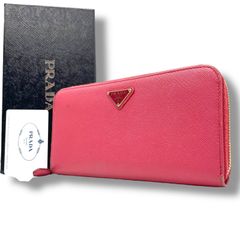 PRADA サフィアーノ レザー トライアングル 三角ロゴ 長財布 ピンク PRADA サフィアーノ レザー トライアングル 三角ロゴ 長財布