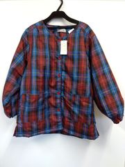 【新品未使用】あったか中綿スモック　大人用　M～Lサイズ　チェック柄　赤系