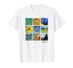 ゴッホ ひまわりと星月夜のアートコラージュ Tシャツ