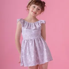 【小花柄猫・ピンク】フリル衿ワンピース水着 キッズ TAK キャサリンコテージ