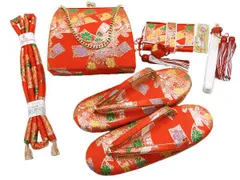 着物美人 送料込み 七五三 女の子 箱セコセット 大 L 7歳6歳8歳 女の子着物用 七五三着物用 3歳着物用 女の子箱セコ  女の子草履バック 女の子帯締め 子供 女児 キッズ ジュニア 箱セコ 草履 21cm バック 帯締め【赤 金 熨斗】m523205