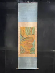 中国古美術.精品三尺中堂画.唐.李思訓山水画.手描きの作品.材質絹布.中国骨董 W073102