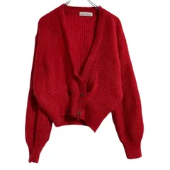 MARKS & SPENCER モヘア混 ニット セーター カーディガン レディース M～ レッド 深Vネック 古着卸 アメリカ仕入 a701-5500
