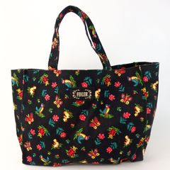 【FEILER】フェイラー 花柄 総柄 ハンドバッグ ブラック レッド 他 ナイロン レディース【中古】5-4 40963