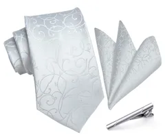 【迅速発送】HISDERN A3-01 結婚式 シルバー ネクタイ チーフ タイクリップ 3点セット 幅8.5cm メンズ ブランド ギフト ボックス付き 冠婚葬祭 婚礼用 礼服用 紳士用 新郎 12柄