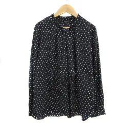 ミッシェルクラン MICHEL KLEIN ブラウス シャツ 長袖 ボウタイ ドット柄 オーバーサイズ 38 M マルチカラー 紺 ネイビー /YS29