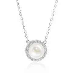 アレルギー対応，調節可能、記念日、バレンタインデー、クリスマス、ジュエリーギフトに最適 淡水パール ネックレス，ジルコニア レディース，シルバー925 ネックレス [Ningnvshi]