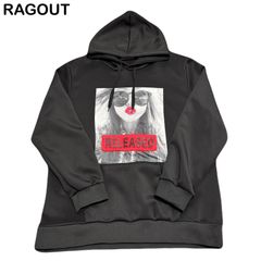 RAGOUT ガールプリント フォトデザイン ストリート モノクロ セクシーガール メンズ レディース 黒 ブラック プルオーバー パーカー LLサイズ