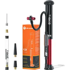 耐久 省力 /15Bar 220PSI 小型 くうきいれ アルミ合金製 クロスバイク ロードバイク 圧力計付き コンパクト ポンプ 携帯 収納便利 バルブ対応 米式/英式/仏式 フロアポンプ 空気入れ 自転車 Tiakia