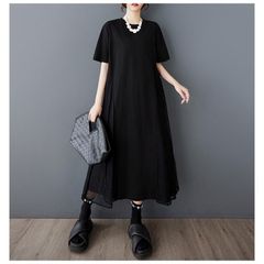 モード系 2点セット  人気ワンピース レディース ロング丈 半袖 大きいサイズ レース すっきりした印象 ゆったりしたシルエット ボリューム感がありながらも軽やかな雰囲気