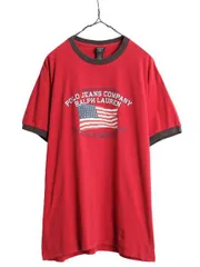 【お得なクーポン配布中!】 ラルフローレン プリント 半袖 リンガー Tシャツ メンズ L 古着 POLO JEANS CO ポロ コットン 星条旗 イラスト カットソー クルーネック 赤