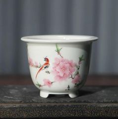 四方鉢 花鳥牡丹図 彩花三角梅年夜花鉢 植木鉢 盆栽鉢 小品盆栽