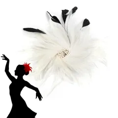 [トカリリ]コサージュ 花 ダンス ヘアアクセサリー フェザー ヘッドドレス 髪飾り 成人式 前撮り 二次会 撮影会 和装 パーティー ウェディング 社交ダンス (ホワイト) [ホワイト]