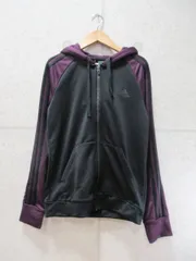adidas アディダス ジップアップ パーカー 長袖 ライン 切替 パープル ブラック XL相当