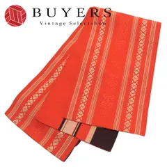 【中古】 半幅帯 リバーシブル 正絹 レッド系 ホワイト オレンジ系 ダークブラウン 小袋帯 献上柄 ストライプ 和装 呉服 和服 きもの レディース 女性