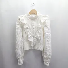 ◇ ⊇ ZARA ザラ ハイネック ミドルゲージ フリル 長袖 ブラウス サイズS ホワイト レディース E  【1504240011226】