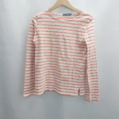 ◇ Θ PETIT BATEAU プチバトー ボーダー柄 長袖 Tシャツ ロンＴ カットソー サイズ XS ホワイト オレンジ レディース E  【1501160043436】
