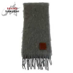 美品 LOEWE ロエベ アナグラム グレー ウール マフラー ロゴレザーパッチ レディース 407412【中古】