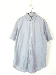 古着 90s Ralph Lauren 「CLASSIC FIT」 青×白 凸凹 ストライプ シアサッカー 半袖 BD シャツ M 古着