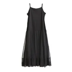 ブラック_LL-3L [n'OrLABEL] ロング キャミワンピース レディース キャミワンピ 大きいサイズ インナー ノースリーブ キャミソール レース 刺繍 ペチワンピシリーズ 30代 40代 50代 おしゃれ オシャレ (2(LL～3L), ブラック)