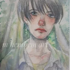 [原画] オリジナルイラスト　創作　　　　水彩画　　緑の光