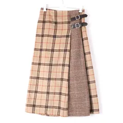 オリーブデオリーブ 切替スカート ひざ下丈 起毛チェック 秋冬 ボトムス レディース Mサイズ ブラウン OLIVE des OLIVE 【中古】