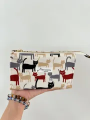 【再販！】テントポーチ ハンドメイド ネコ 水玉 マチ付き ファスナー 裏地あり ハンドメイド24