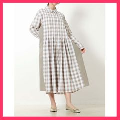 ファーファー パッチワークシャツワンピース 異素材 チェック