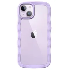 【在庫処分】JEDirect iPhone 14 6.1インチ用 かわいい ケース 波状フレーム うねうね 耐衝撃 スマホカバー 女性用 女子向け クリア ハードPCバック (パープル)