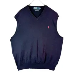 00s90sPolo by ralph laurenポロバイラルフローレンVネックピマコットンニットベストPIMA COTTONレッドポニーロゴ刺繍ワンポイント紺ネイビーY2Kグランパコアグランマコアvintageヴィンテージ50529