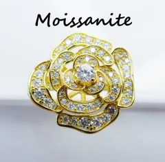 D モアサナイト ゴールド ローズリング 合計1.5ctw　指輪　薔薇　バラ