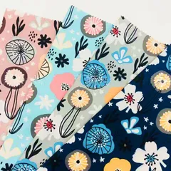 1m 防水加工 ナイロン生地 抽象フラワー 北欧風 花柄 幾何学プリント はぎれ ファブリック カットクロス