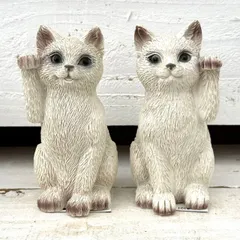 まねきねこ 白ネコ＆黒ネコ 陶器製 約33cmのビッグサイズ 中古品