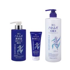熊野油脂 麗白 ハトムギ 3種類セット (高保湿ボディソープ 600ml、薬用洗顔フォーム130g、化粧水大容量サイズ 1000ml)
