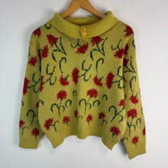 ニット セーター プルオーバー 花柄 総柄 イエロー レディース 古着 カジュアル